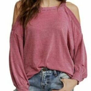 We the Free Pink Cold Shoulder Top